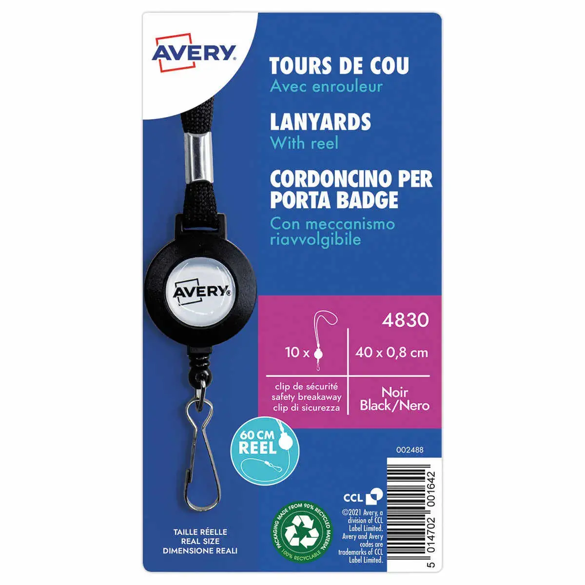 10 Enrouleurs porte-badges - Lacet noir - Avery photo du produit