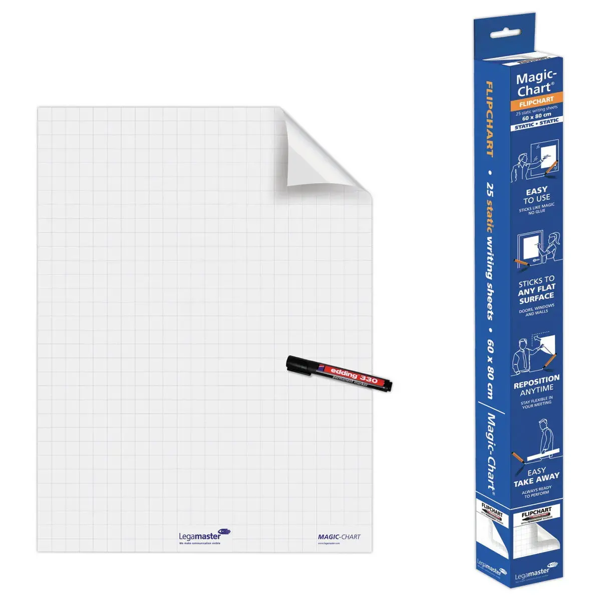 Rouleau 25 feuilles électrostatiques Magic Chart - Quadrillage - 60 x 80 cm - LEGAMASTER photo du produit