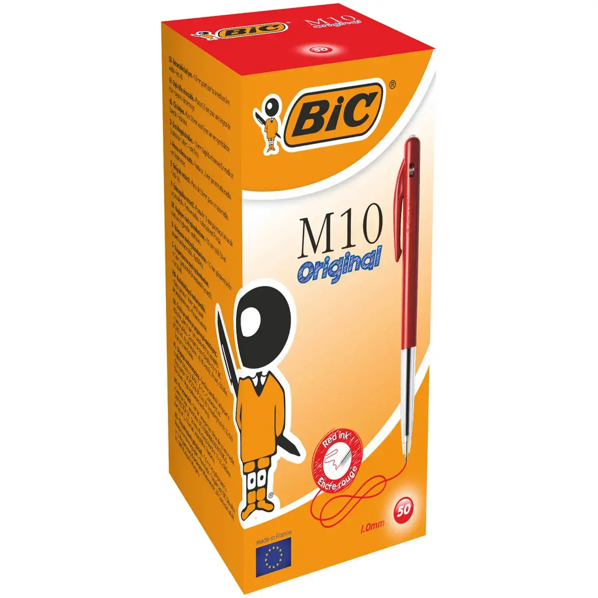 Stylo bille rétractable M10 - Écriture moyenne - Rouge - BIC photo du produit