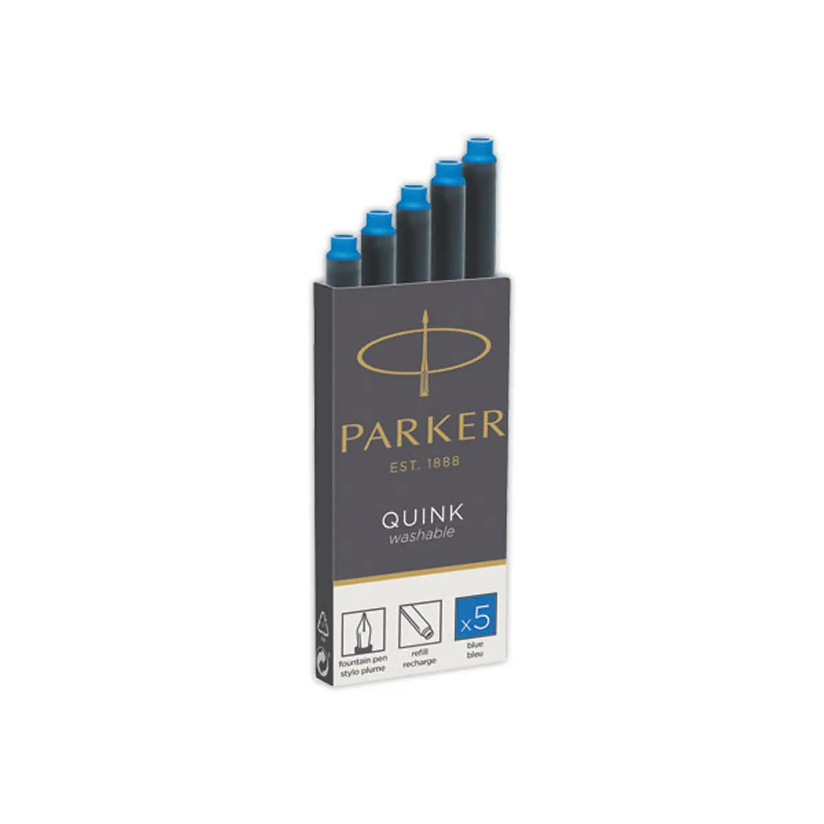 5 Cartouches d'encre PARKER Quinck pour Stylo plume - Bleu effaçable photo du produit
