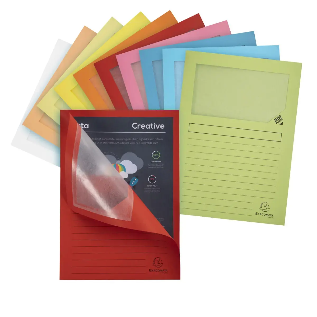 100 Pochettes de présentation - Fenêtre cristal - Assortiment pastel - Exacompta photo du produit