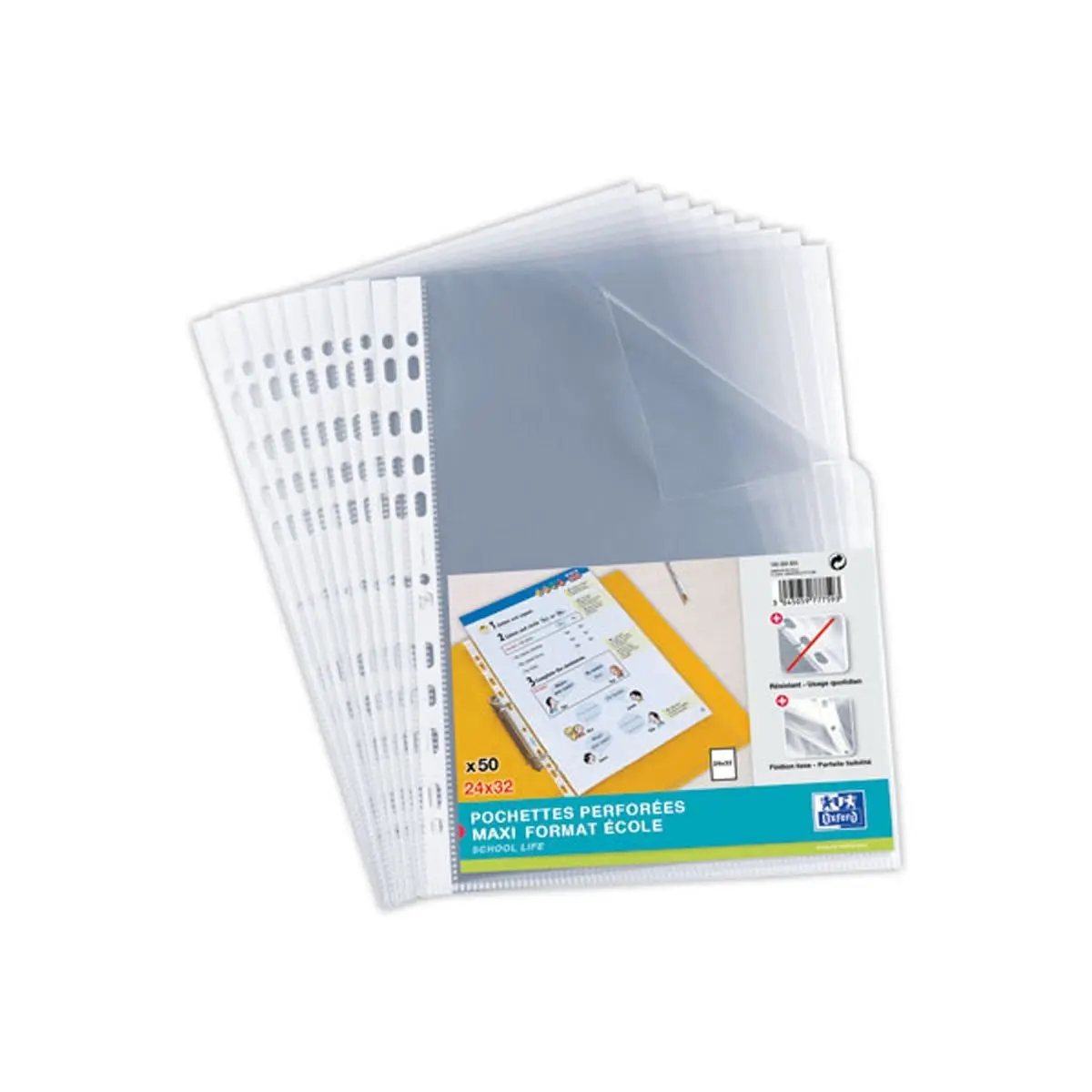 50 Pochettes perforées - 24x32 cm - Grainées - OXFORD photo du produit