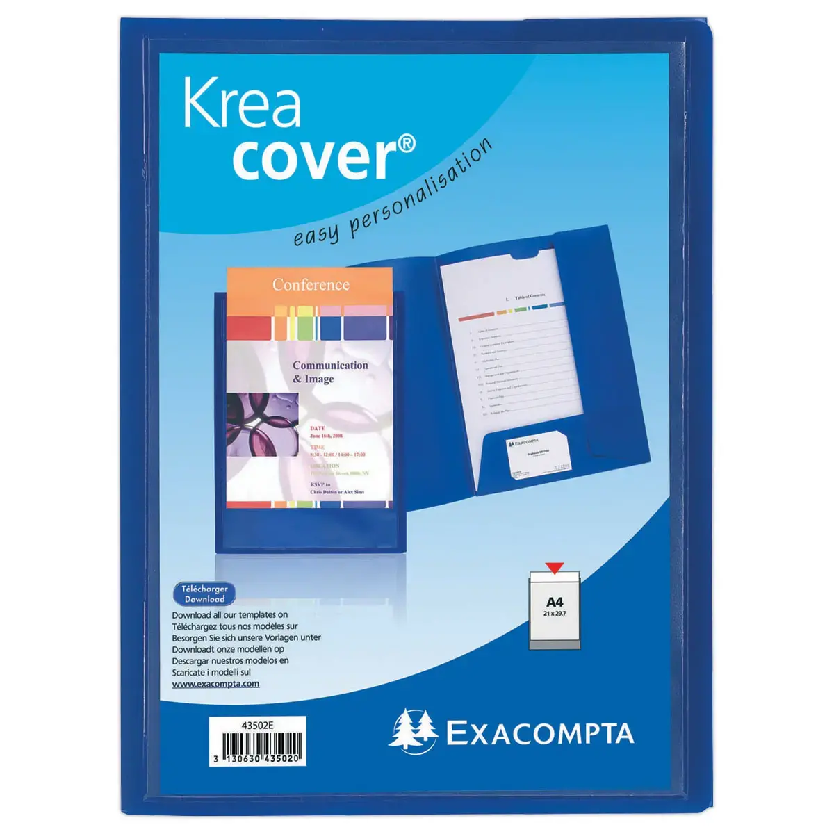 10 Chemises personnalisables 2 rabats - Kreacover Exacompta - Bleu photo du produit