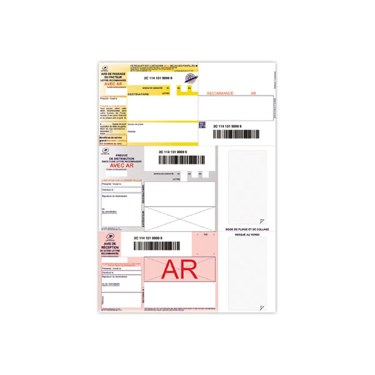 150 Recommandés avec accusé de réception imprimables LA POSTE photo du produit