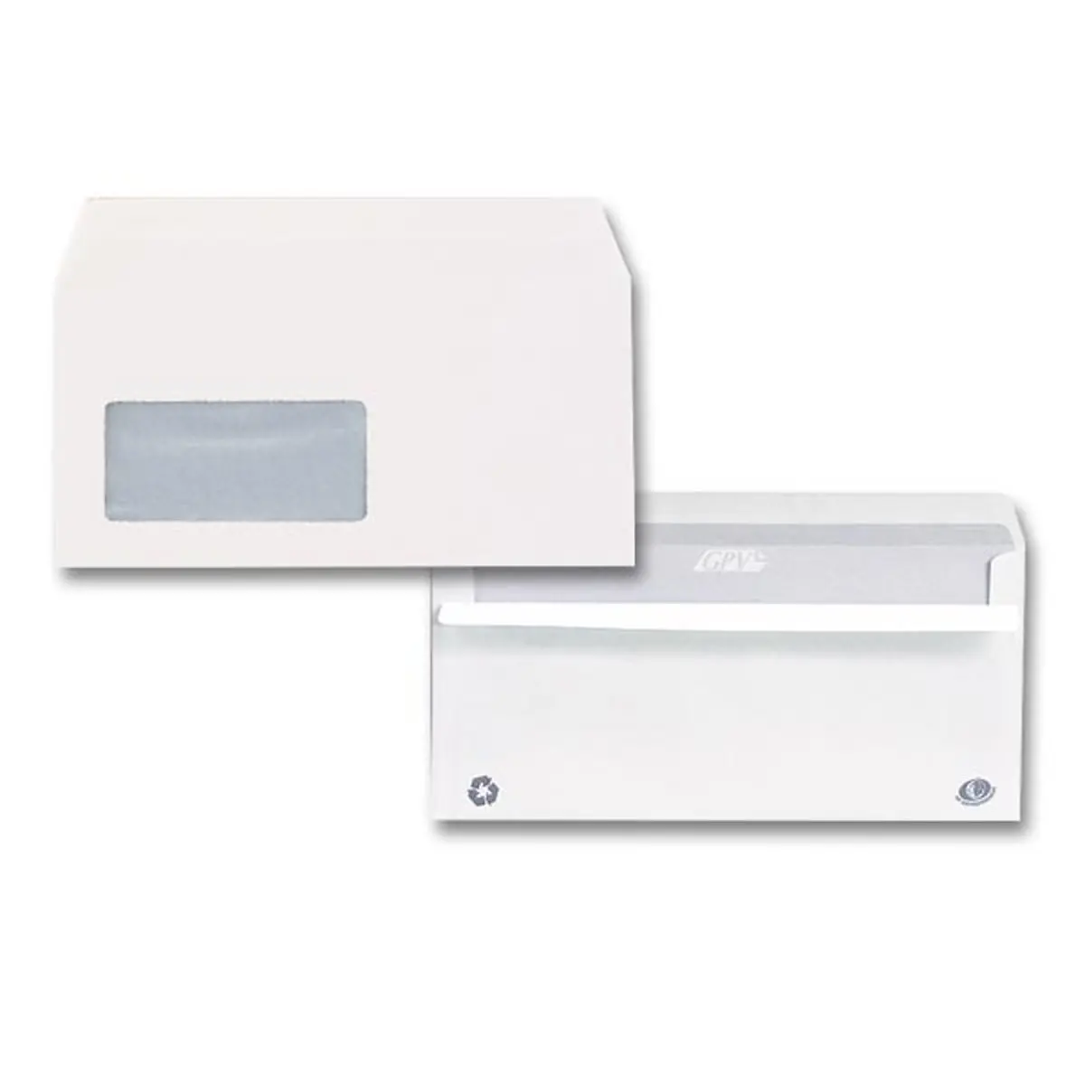 500 Enveloppes blanches autocollantes &agrave; fen&ecirc;tre - 110 x 220 mm - 90 g - GPV Everyday photo du produit