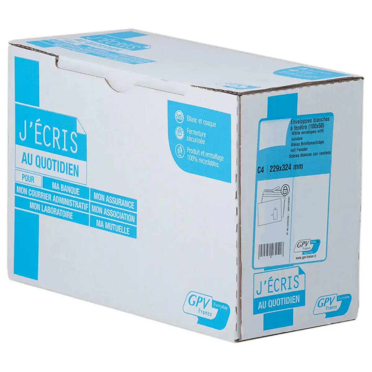 500 Pochettes blanches 90g - 162x229mm - sans fen&ecirc;tre - Gpv Every Day photo du produit