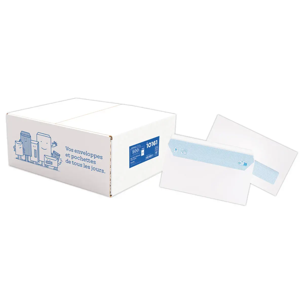 500 Enveloppes blanches bande silicon&eacute;e &agrave; fen&ecirc;tre - 110 x 220 mm photo du produit