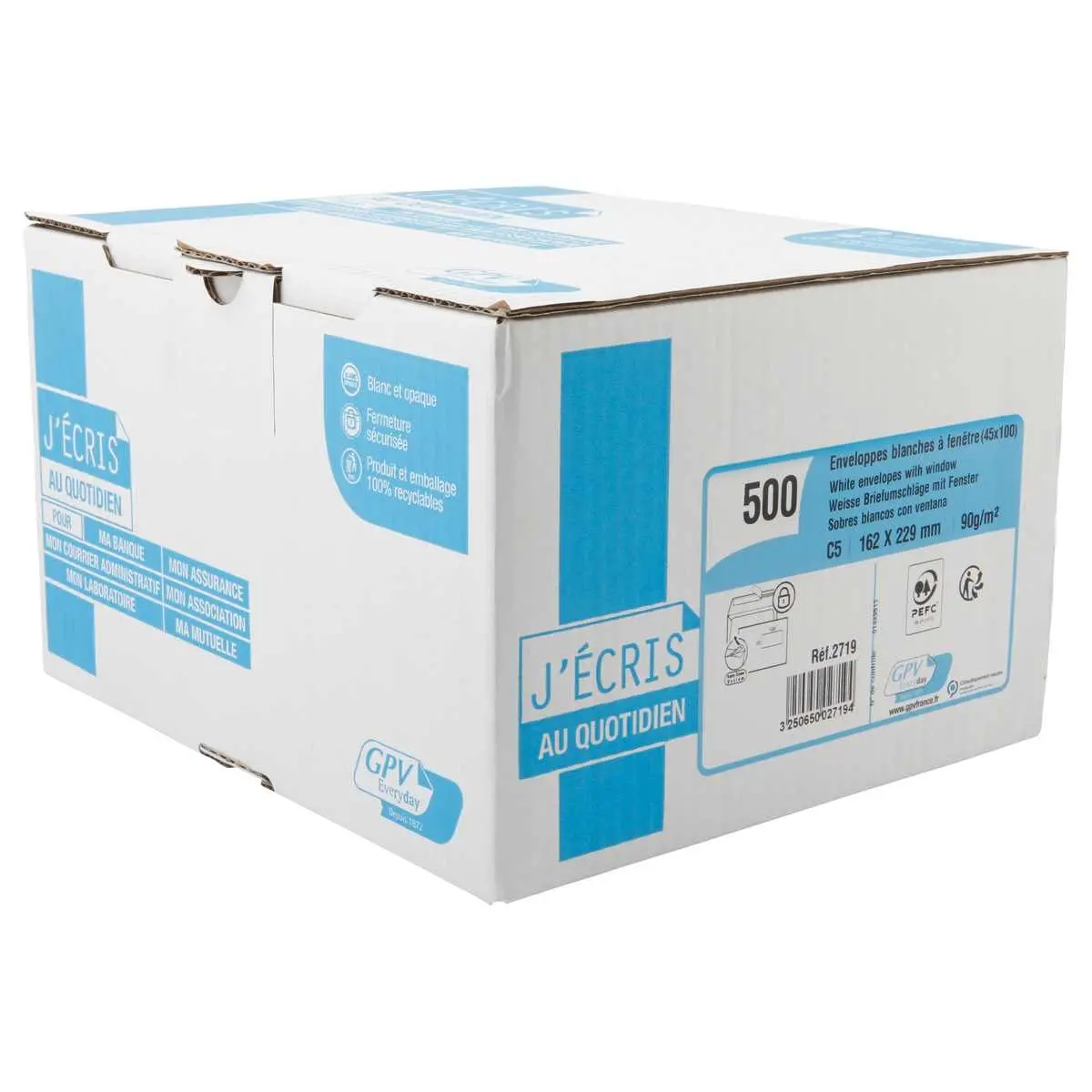 500 Enveloppes blanches bande siliconée à fenêtre - 162 x 229 mm - GPV EVERY DAY photo du produit