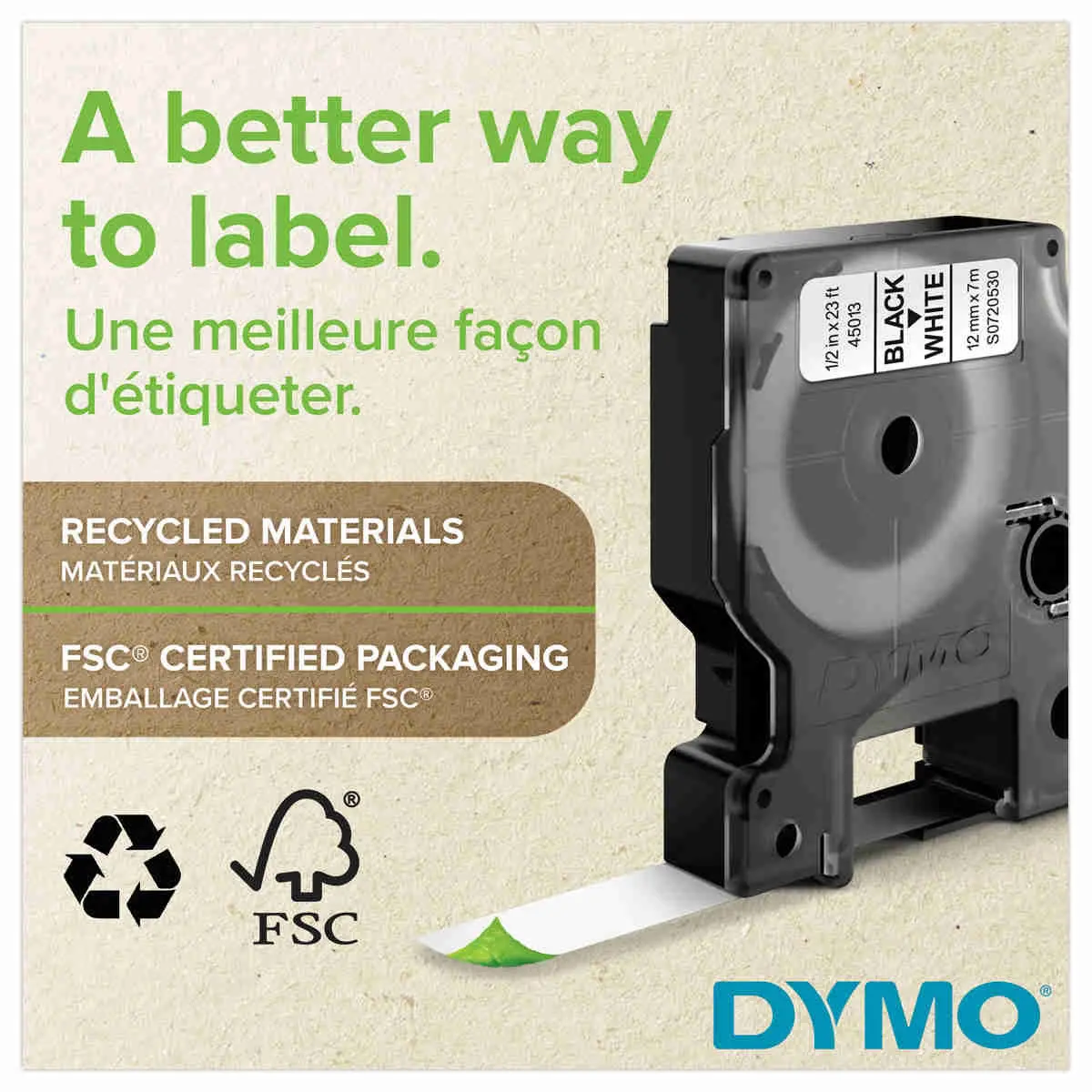 Ruban D1 DYMO S0720670 - 7 m x 9 mm - Texte noir sur fond transparent photo du produit