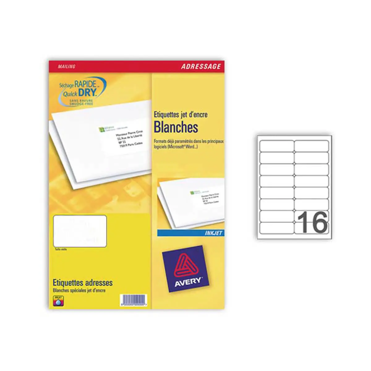 40 Planches de 16 &eacute;tiquettes adresses pour imprimantes jet d'encre - 99,1x33,9mm - Avery photo du produit