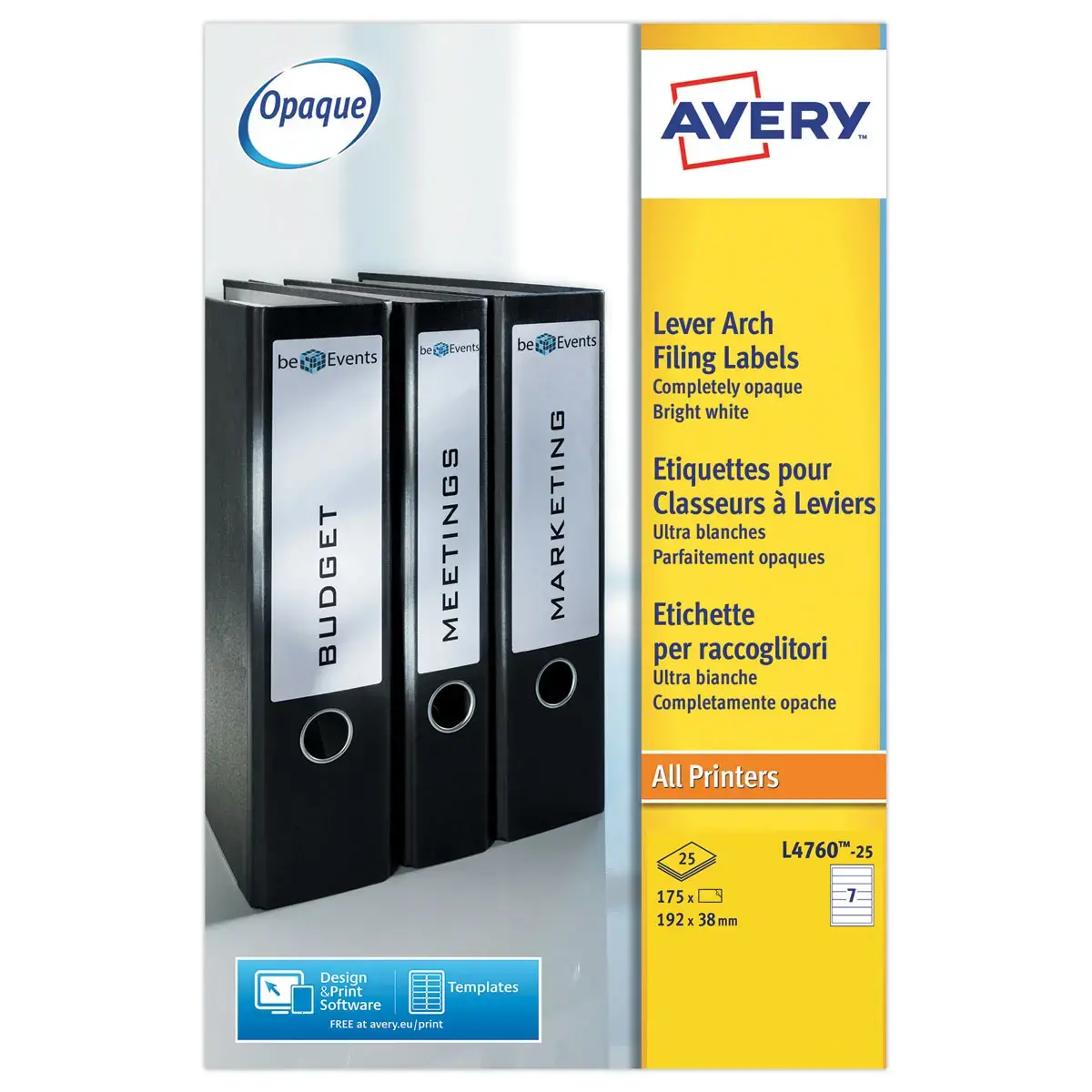 25 Planches de 7 étiquettes pour classeur dos étroit Avery photo du produit