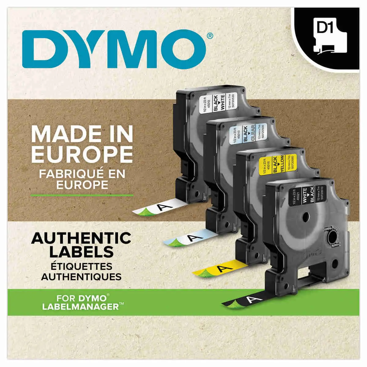 Ruban pour titreuse D1 - 7 m x 12 mm - Texte bleu sur fond blanc - DYMO photo du produit