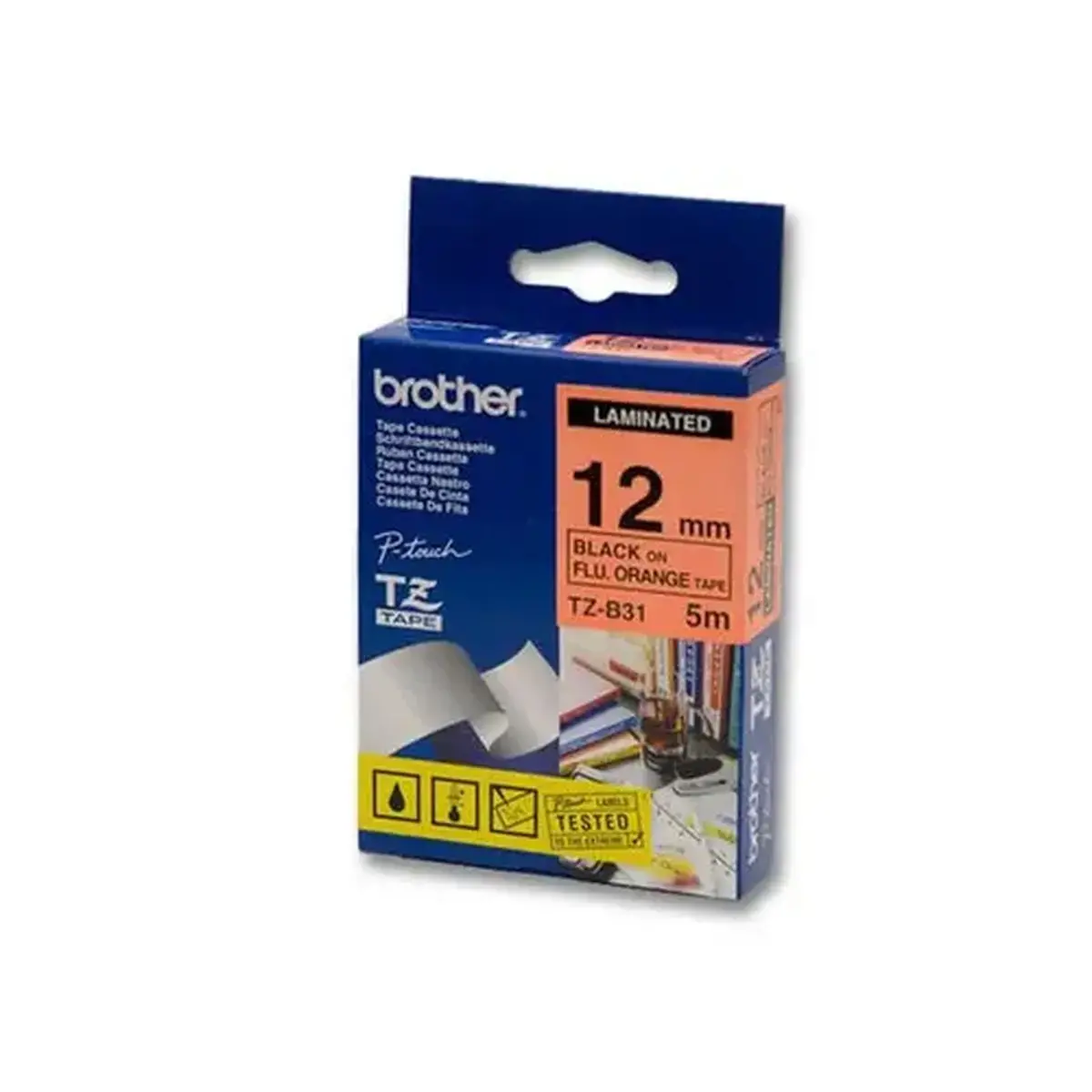 Ruban pour titreuse Brother 12mm - noir/orange - TZEB31 photo du produit