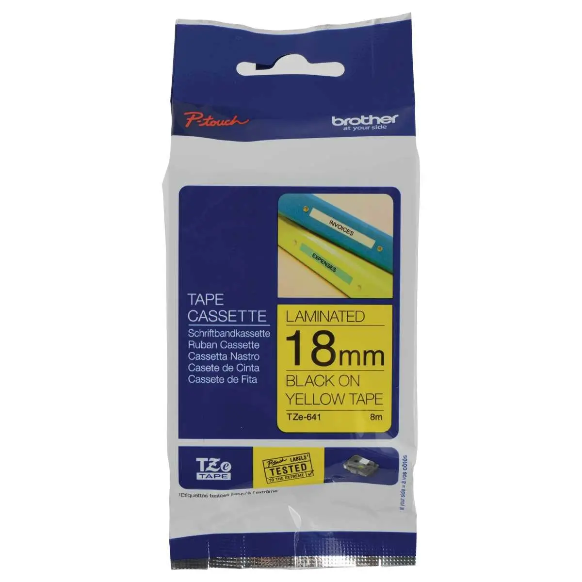 Ruban Brother TZE641 noir sur fond jaune pour titreuse - 18 mm photo du produit