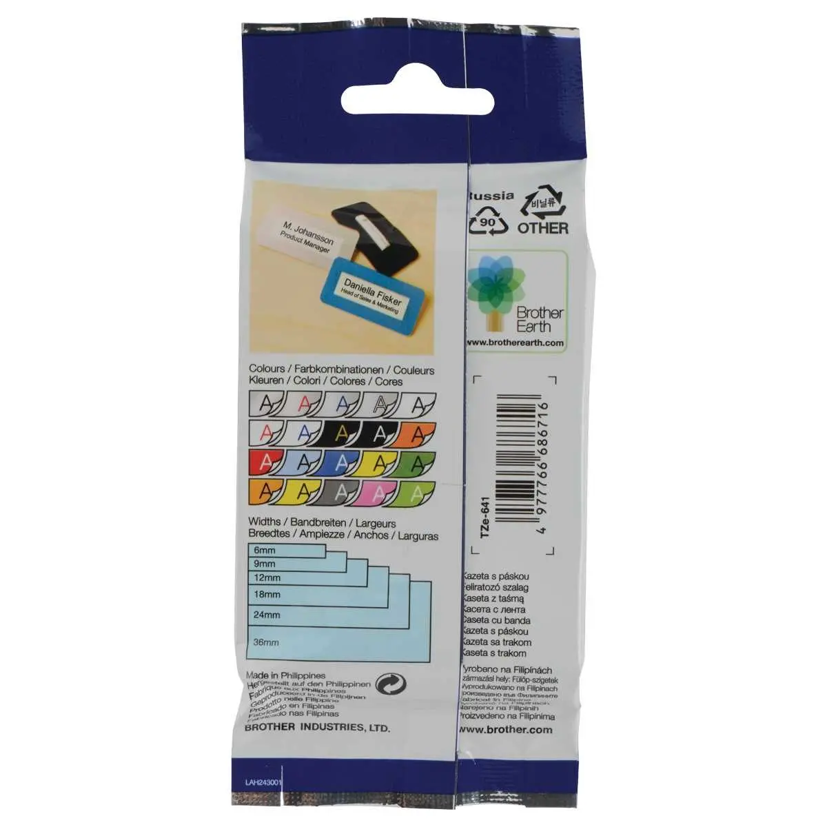 Ruban Brother TZE641 noir sur fond jaune pour titreuse - 18 mm photo du produit