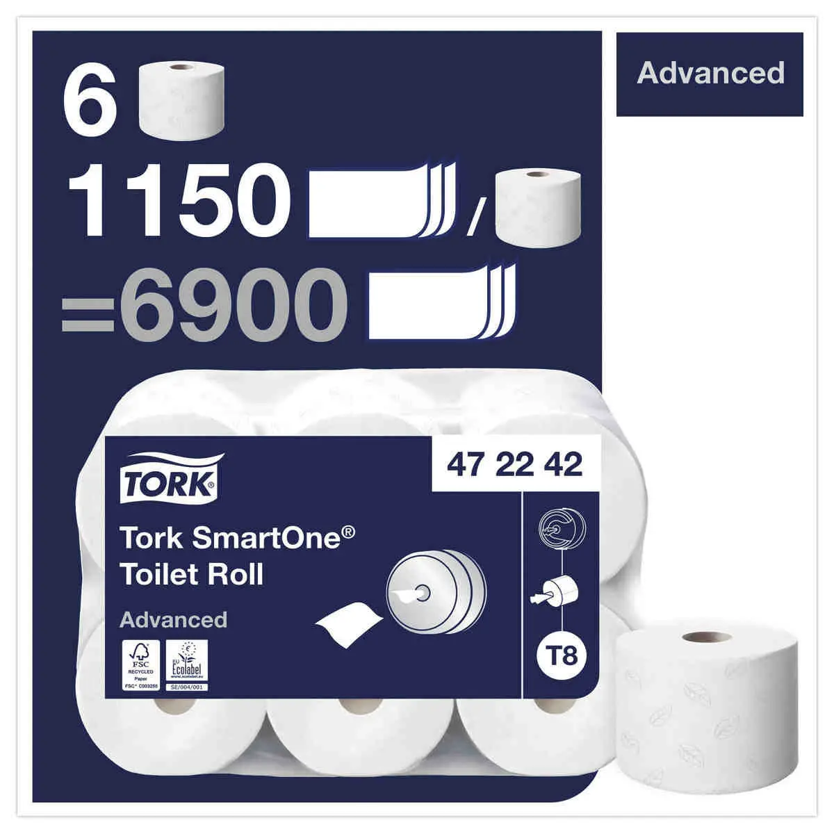 6 Bobines de papier toilette pour distributeur Tork SmartOne - TORK photo du produit