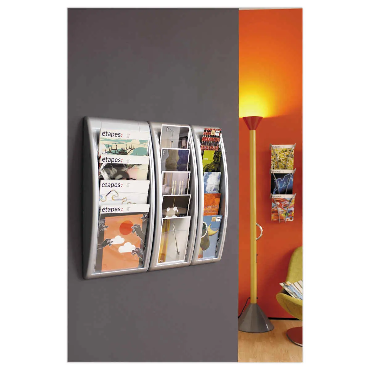Présentoir mural aluminium Quick Fit - PAPERFLOW - 4 cases A4 photo du produit