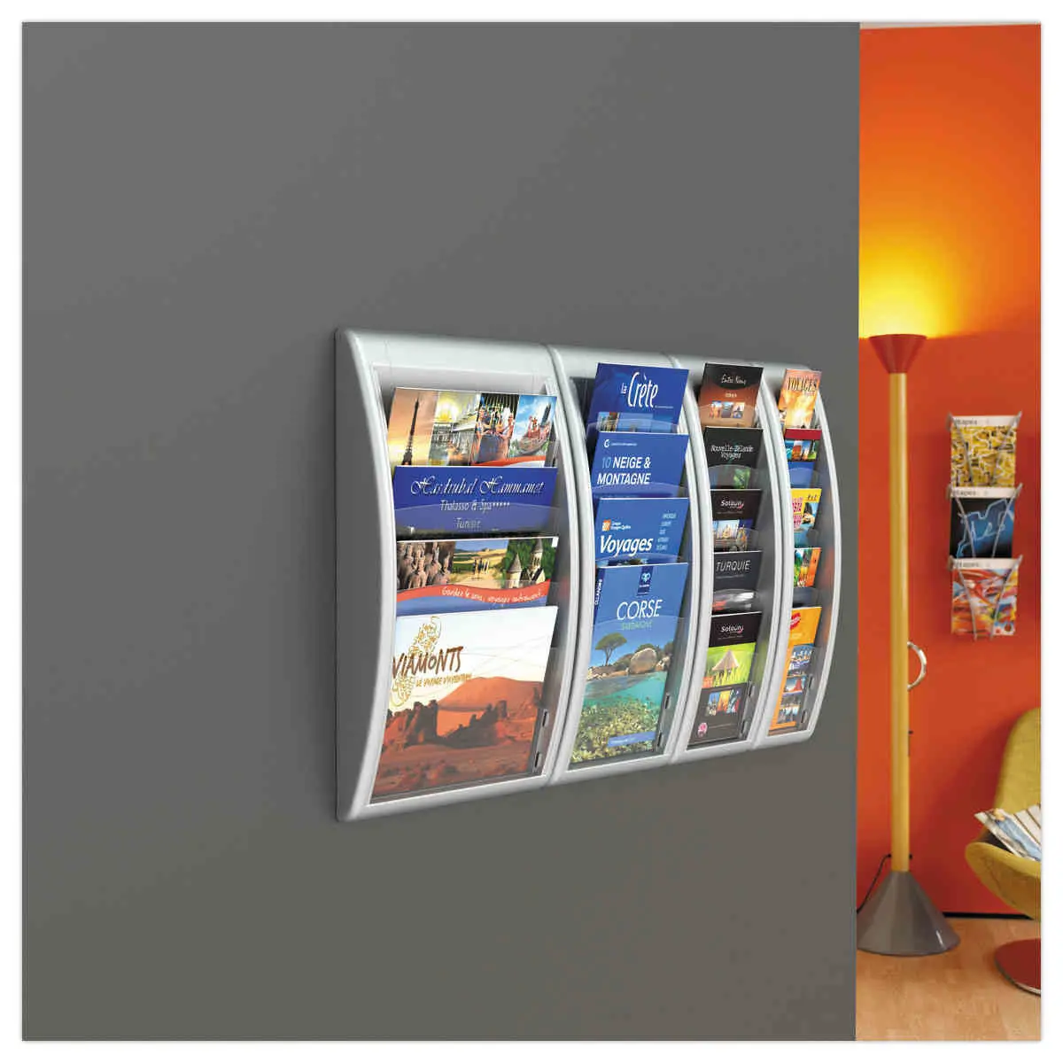 Présentoir mural aluminium Quick Fit - PAPERFLOW - 4 cases A4 photo du produit
