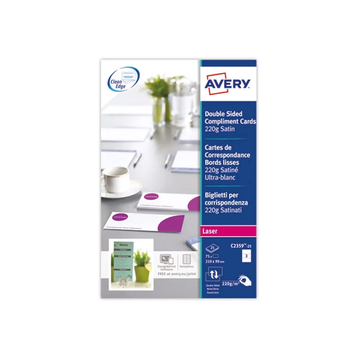 Boîte de 75 cartes de correspondance mat laser - 210x 99 mm - AVERY photo du produit