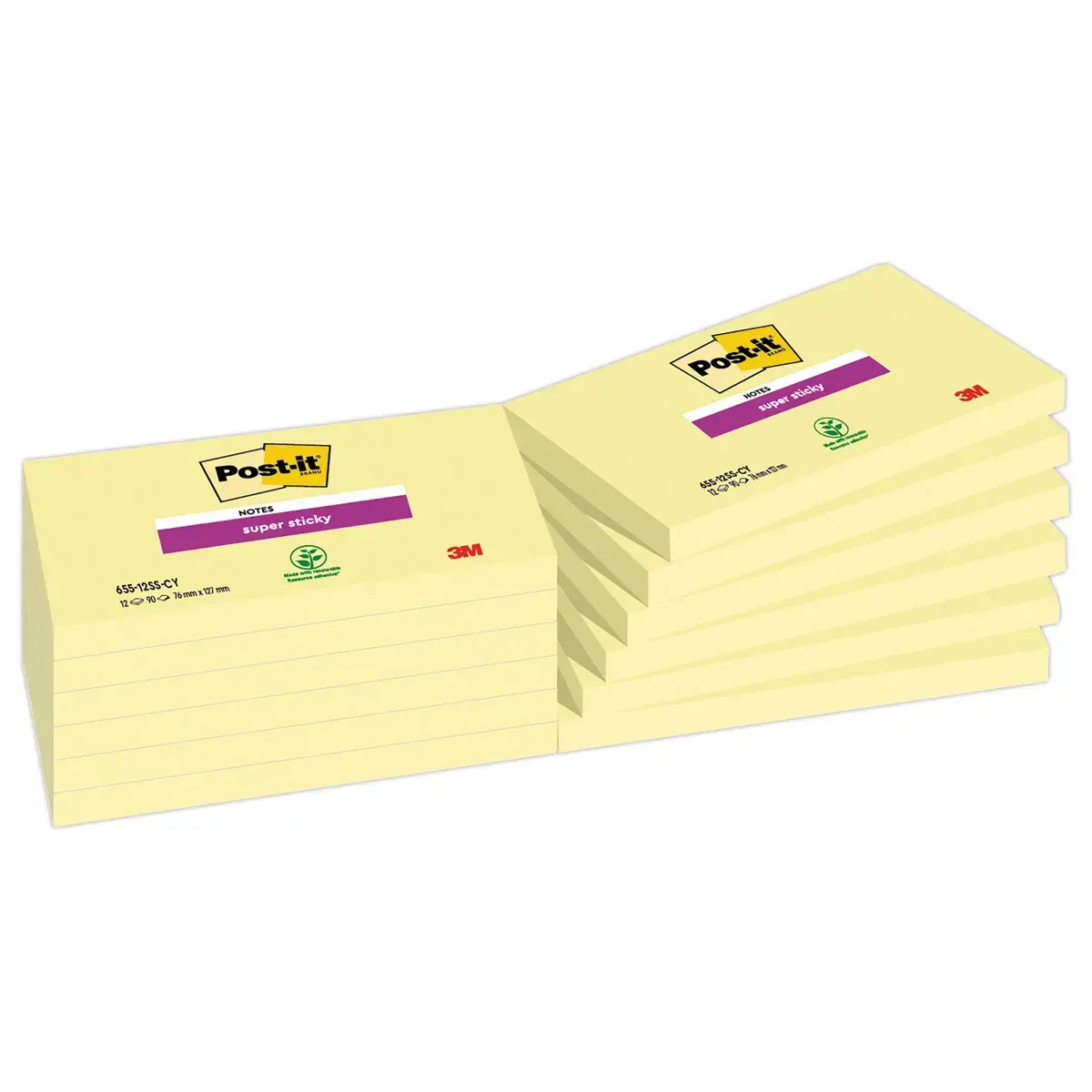 Bloc-notes repositionnables jaunes Super Sticky - 7,6 x 12,7 cm - Post-It photo du produit