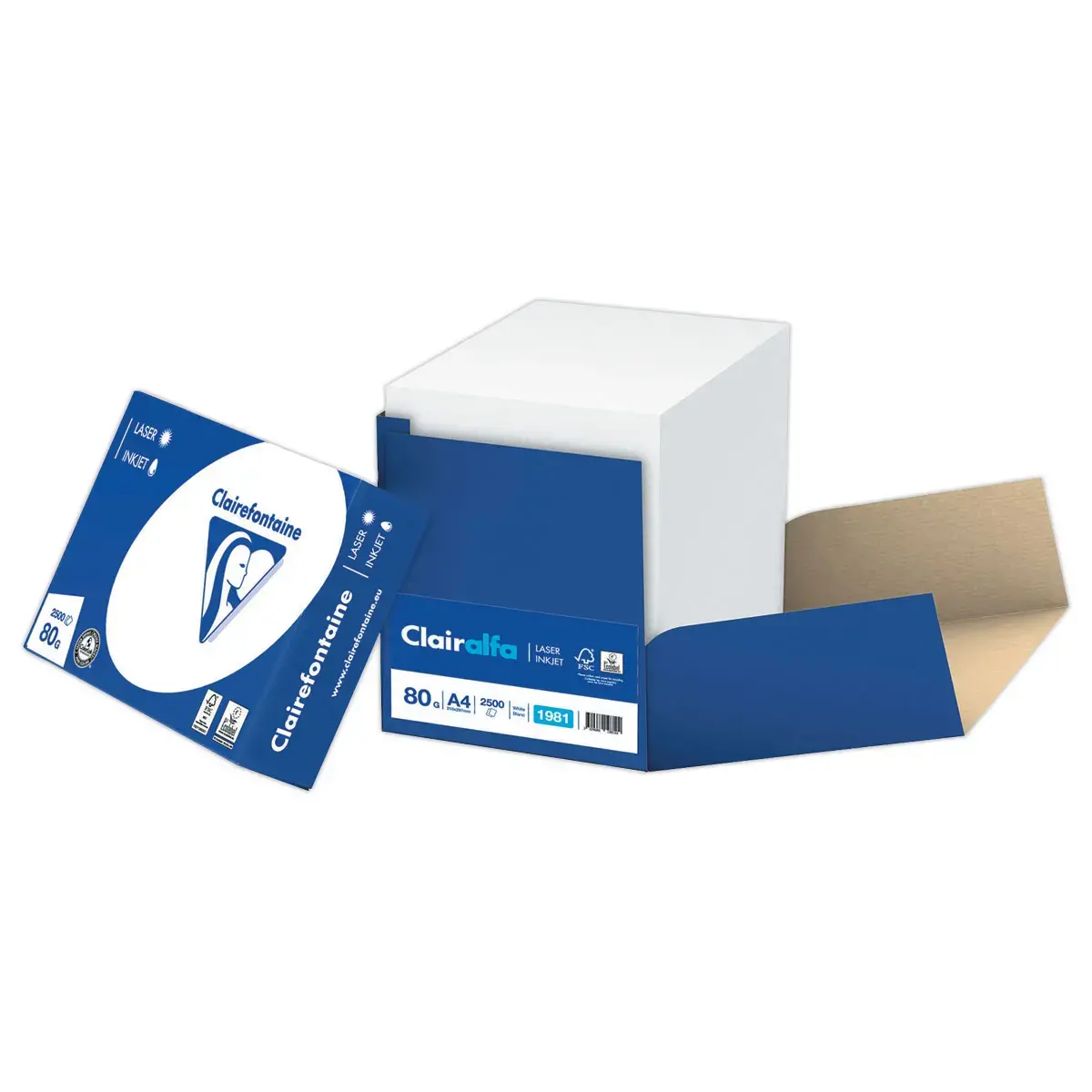 Papier blanc Clairalfa - A4 - 80 g - 1 carton de 2500 feuilles - Clairalfa photo du produit