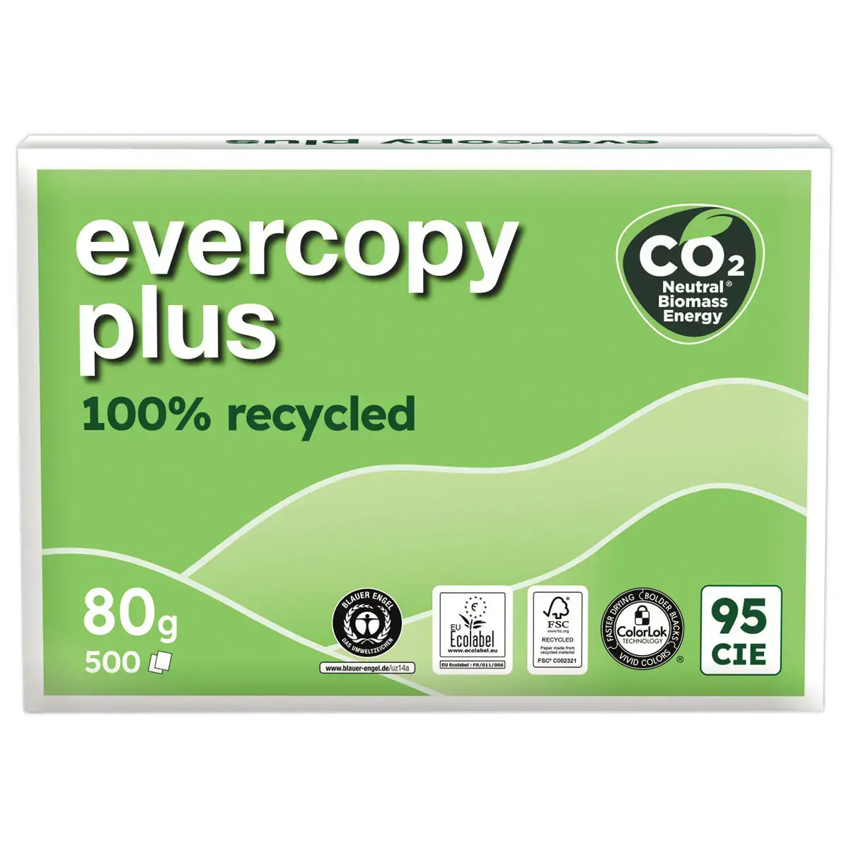 5 Ramettes de papier blanc recycl&eacute; A4 Evercopy + 80 g photo du produit