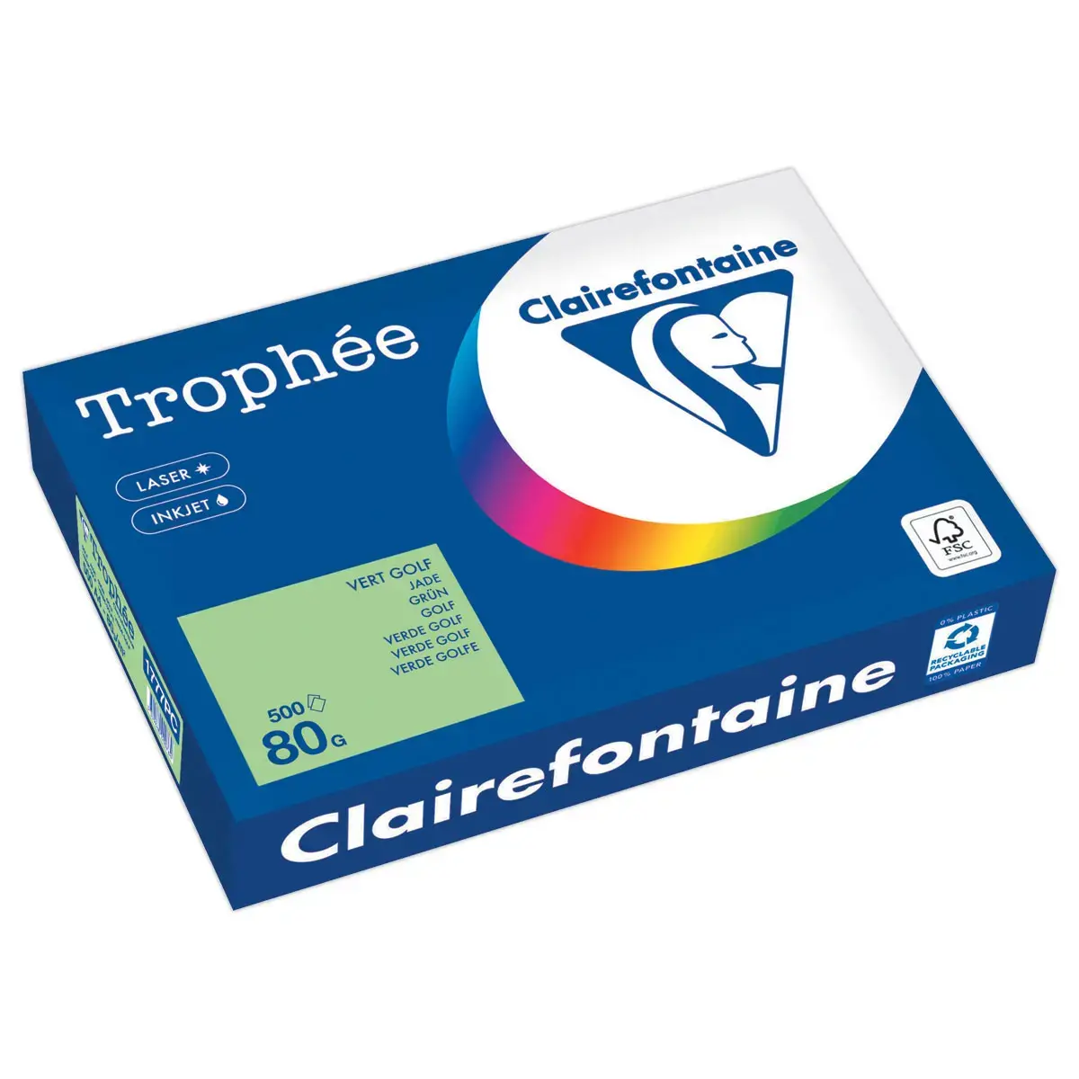 Ramette de papier A4 pastel Troph&eacute;e 80g - Vert Golf - Clairefontaine photo du produit