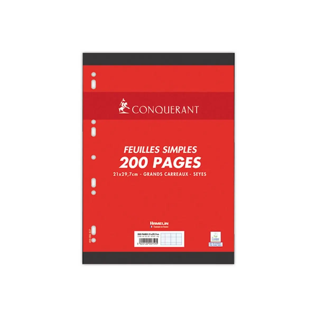 100 Copies simples perforées (200 pages) - A4 - Réglure Seyès - CONQUERANT photo du produit