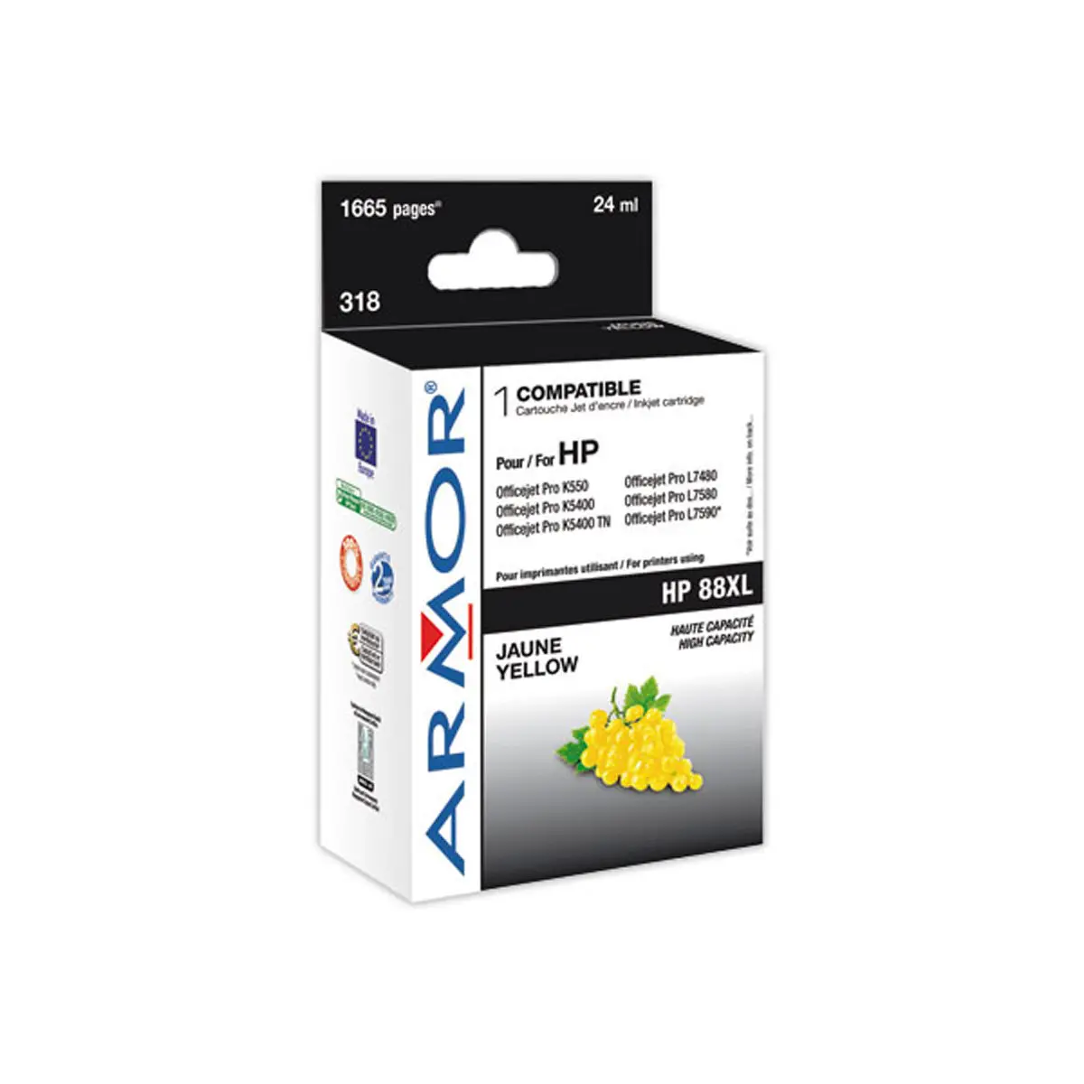 Cartouche d'encre ARMOR jaune compatible HP 88 photo du produit