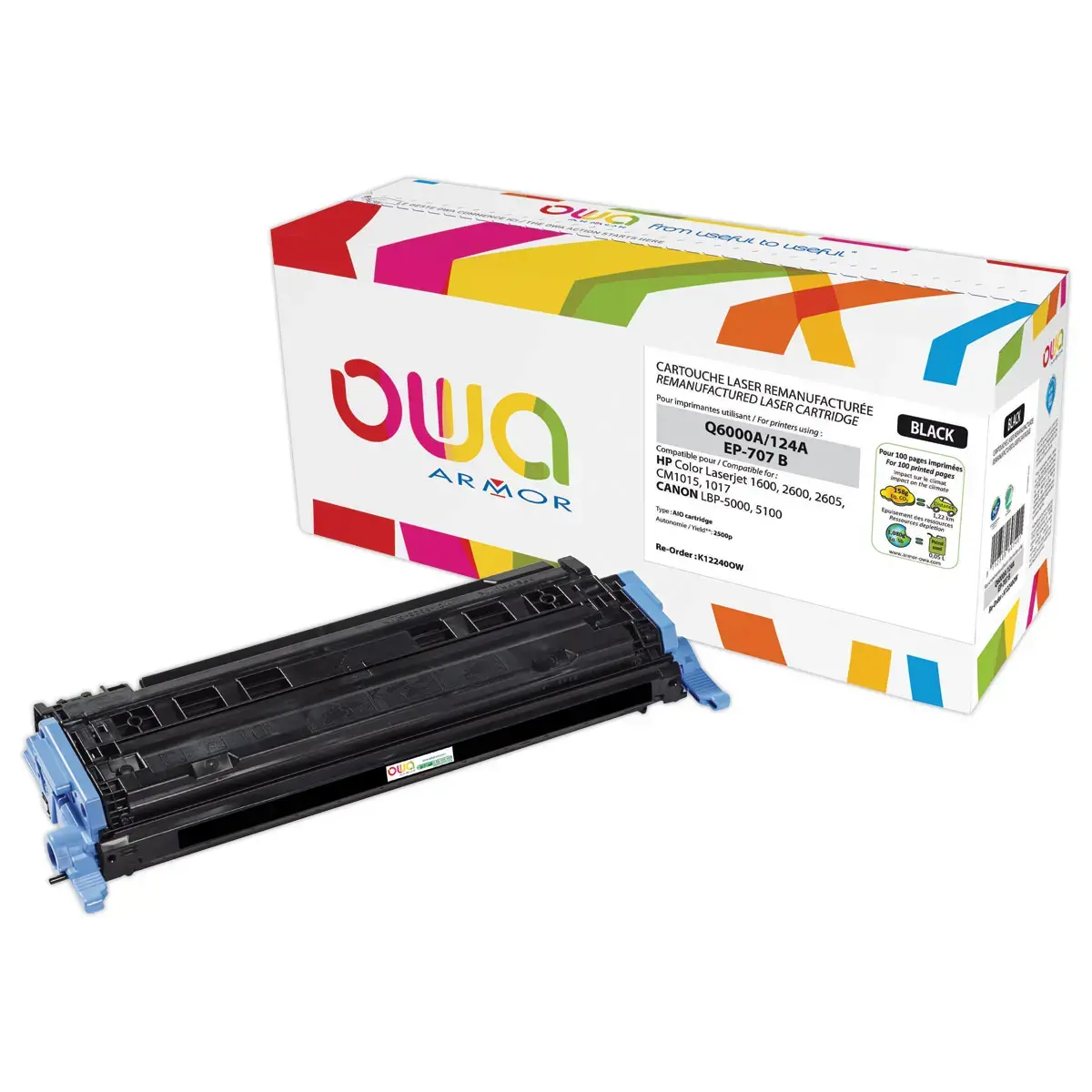 Toner &eacute;q. HP Q6000A, Canon 707BK - Noir - OWA photo du produit