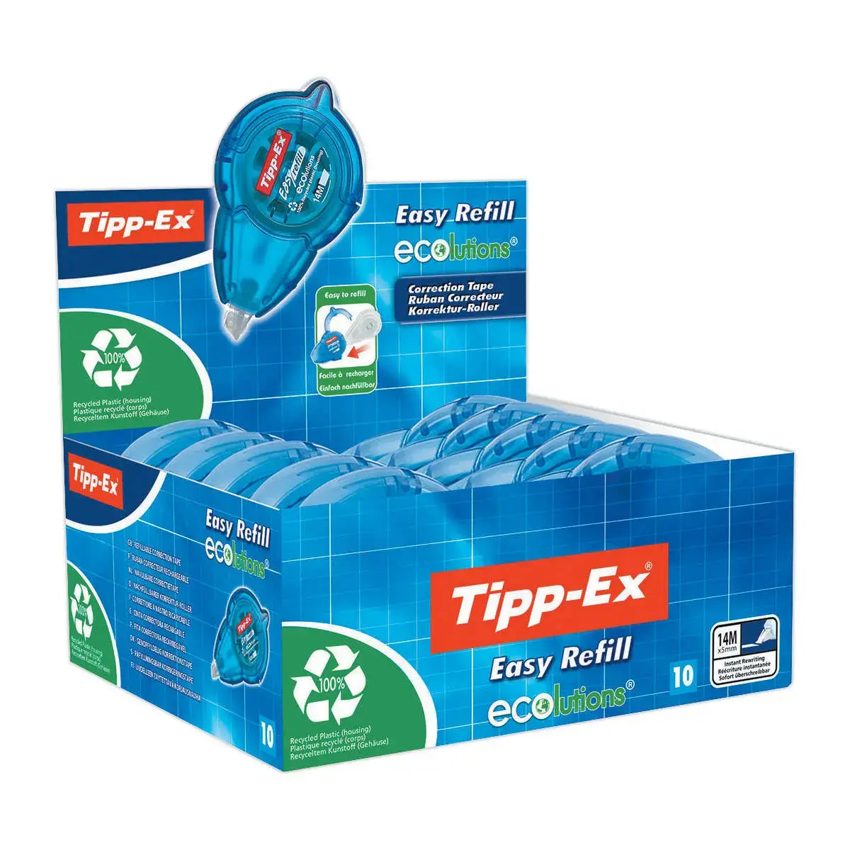 3 Correcteurs &agrave; sec Easy Refill ECOlutions + 1 offert - Bande L 14 m x l 5 mm - Rechargeable - Tipp-Ex photo du produit