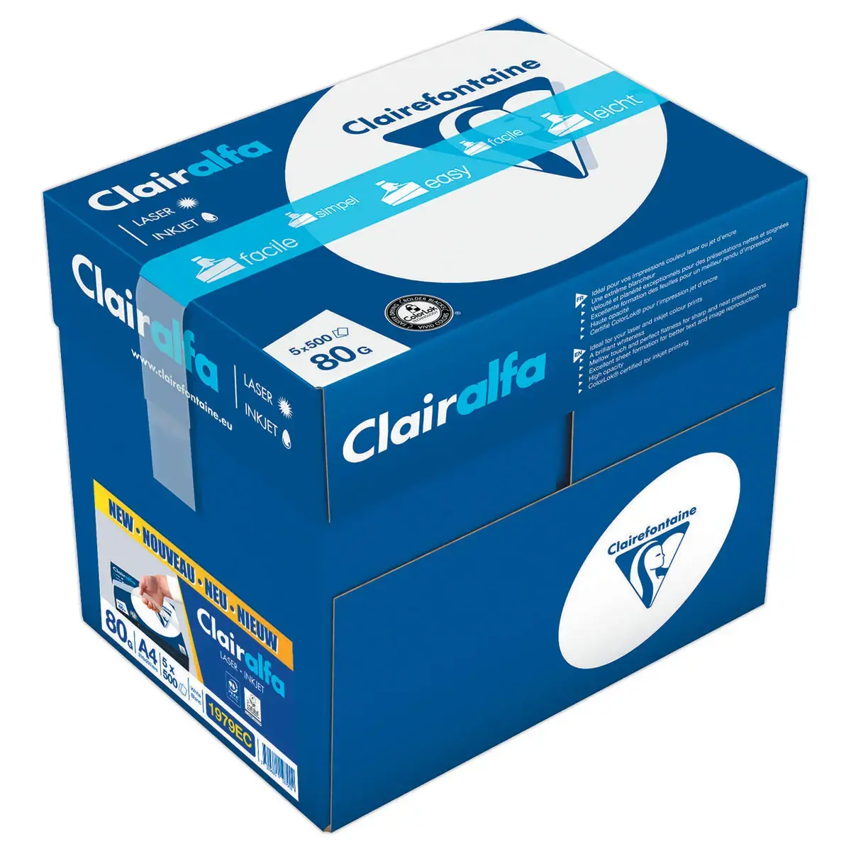 3 Cartons de 5 Ramettes papier soit 7 500 feuilles A4 Clairalfa + 1 carton de 5 ramettes offert  - 80g - Clairefontaine photo du produit