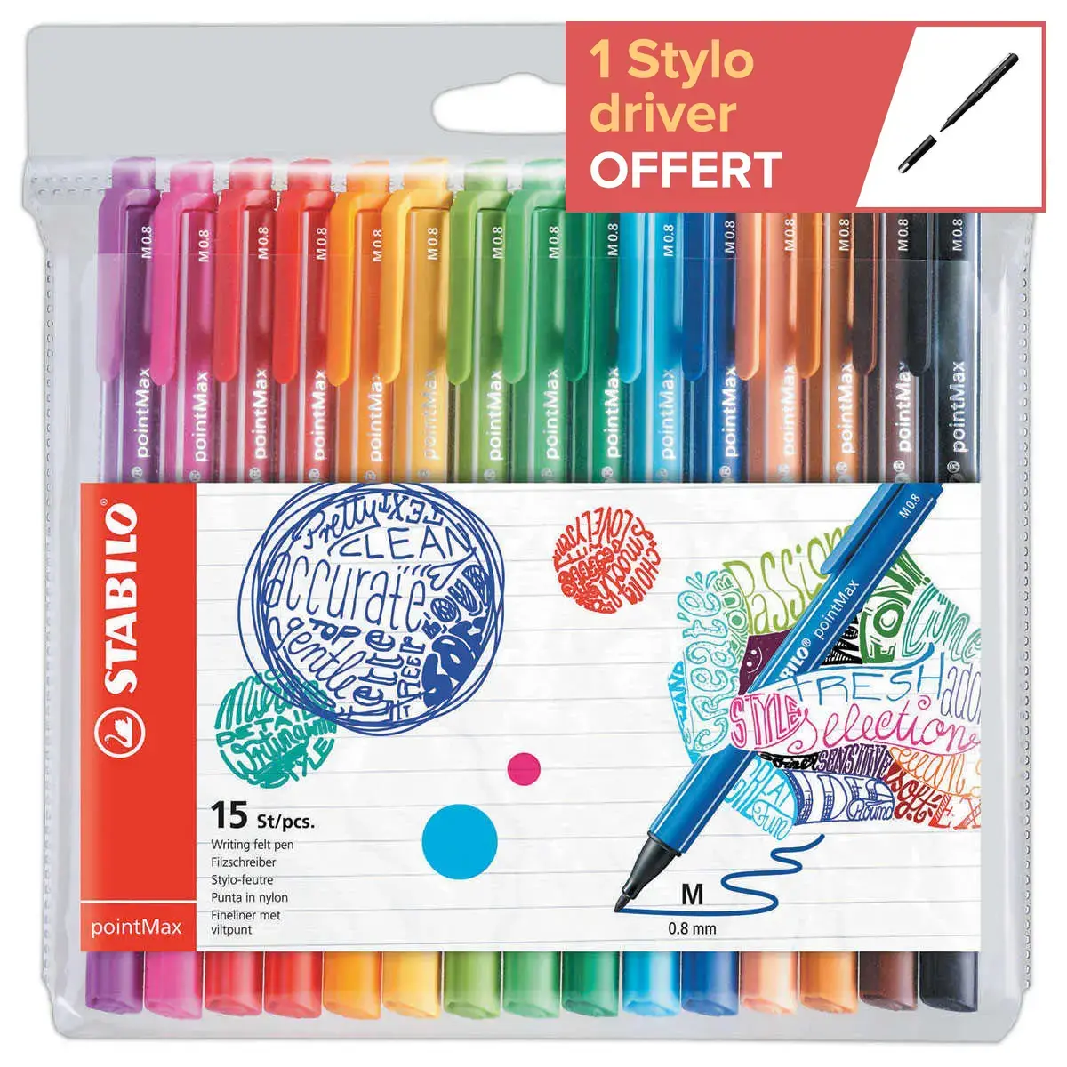 15 Stylos-feutres pointMax - Pointe moyenne - Encre eau - Coloris assorti - Stabilo photo du produit