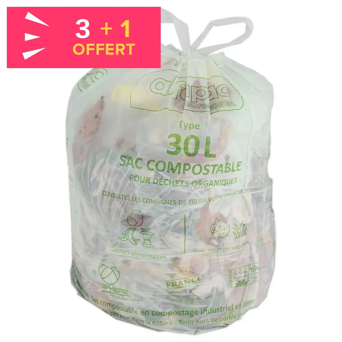 750 Sacs verts pour déchets quotidiens - 30L - Alfapac photo du produit
