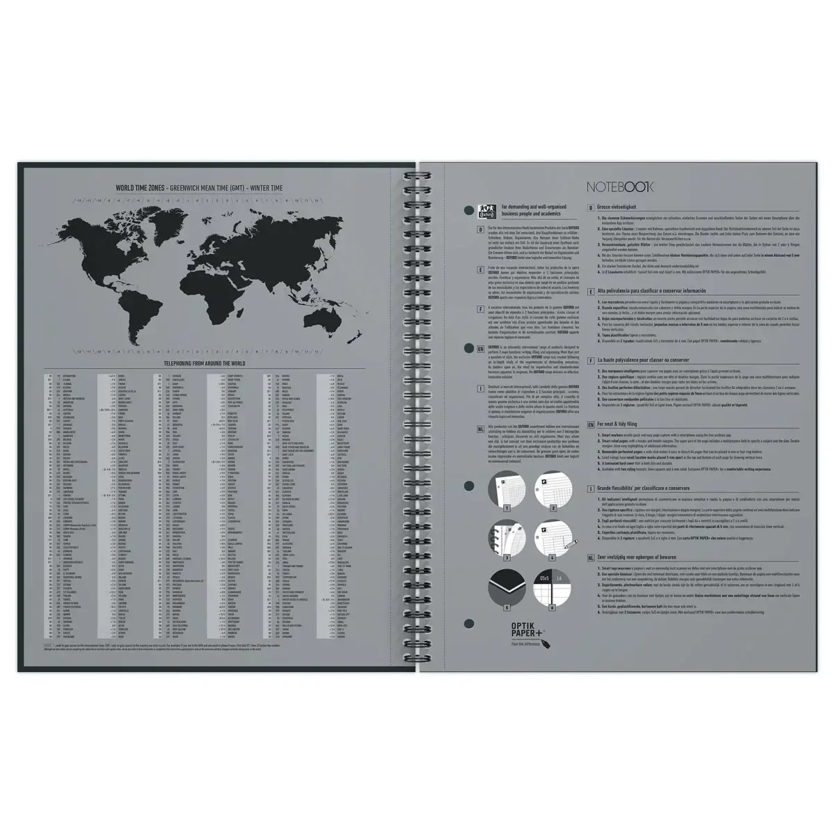 Cahier spirale Notebook A4+, 160p, 5x5, Oxford international Noir photo du produit