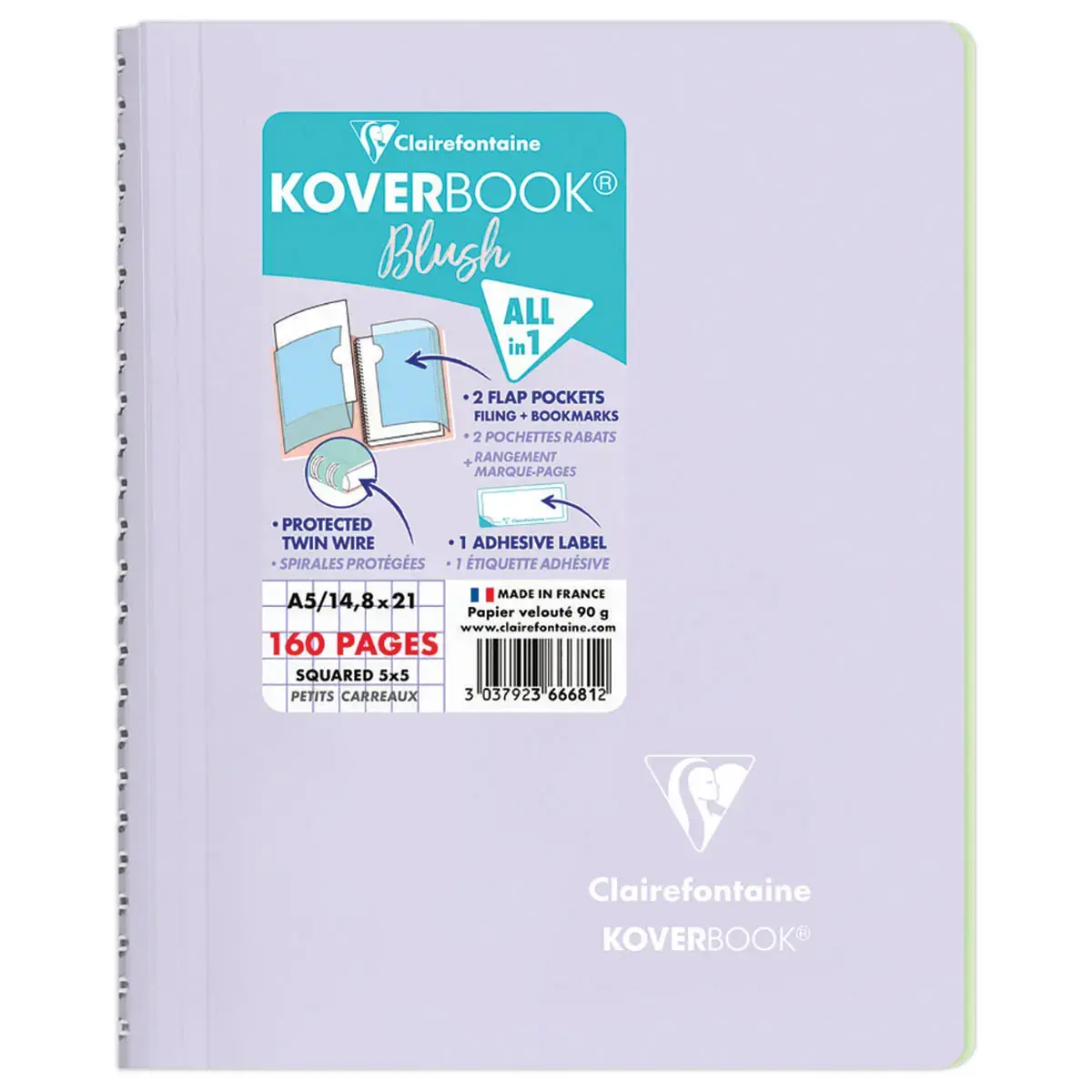 Cahier KOVERBOOK Blush reliure spirales - A5 160 pages - 5X5 - 90 g - Clairefontaine photo du produit