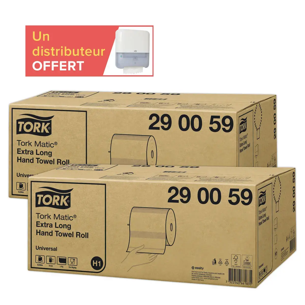 12 Bobines ( 2 cartons de 6 ) Tork Matic H1+ 1 distributeur H1 offert photo du produit