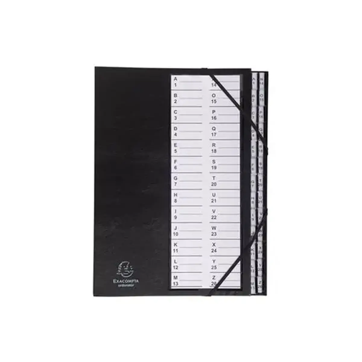 Trieur rigide Ordonator avec cavaliers plastiques et élastiques alphabétique 26 compartiments de A à Z - Noir - EXACOMPTA photo du produit