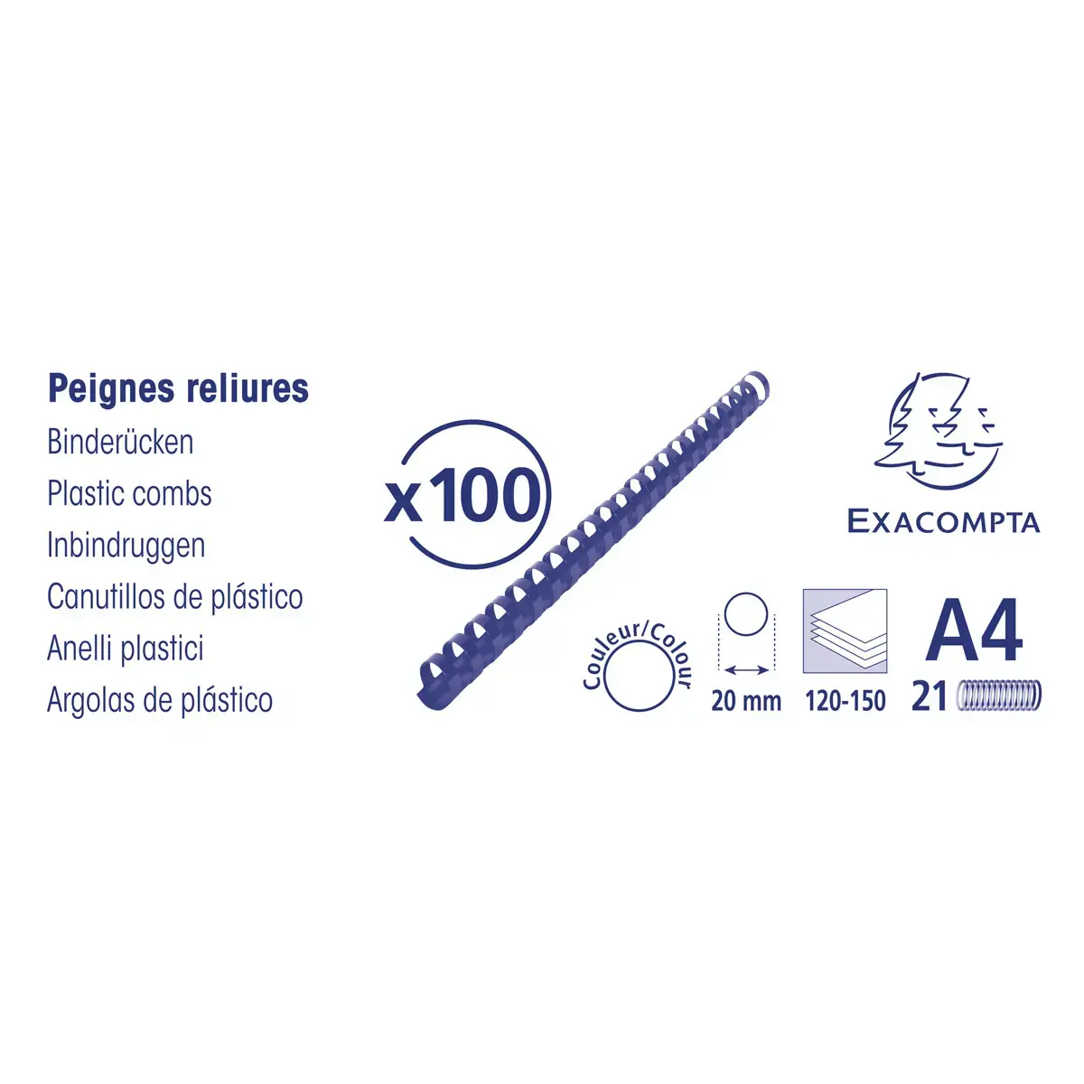 Boite 100 reliures spirales plastique 20mm - Noir - EXACOMPTA photo du produit