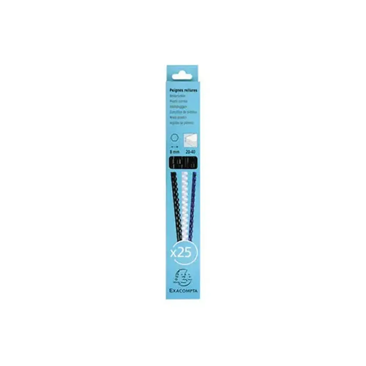 Boite 25 reliures spirales plastique 8mm - Noir - EXACOMPTA photo du produit