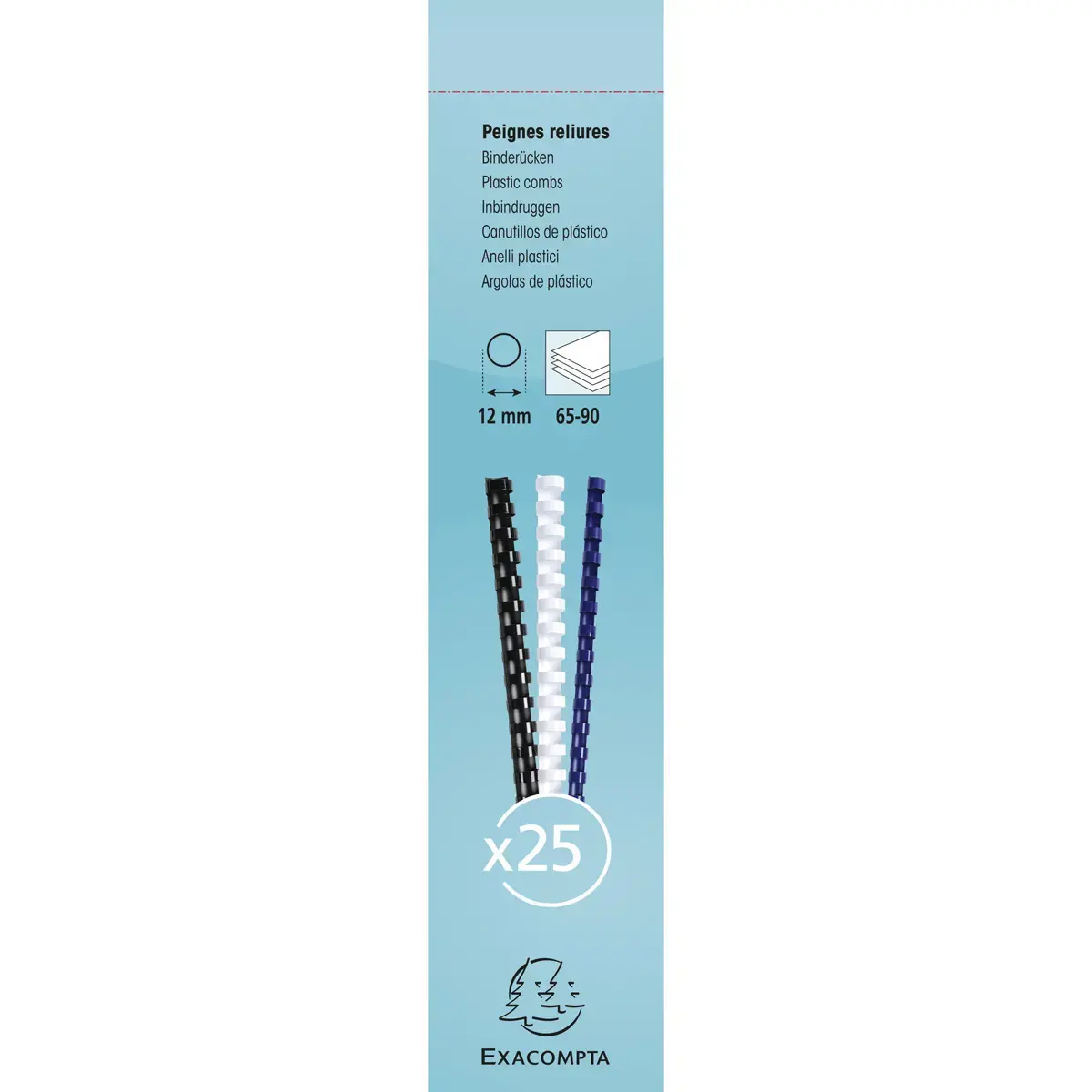 Boite 25 reliures spirales plastique 12mm - Blanc - EXACOMPTA photo du produit