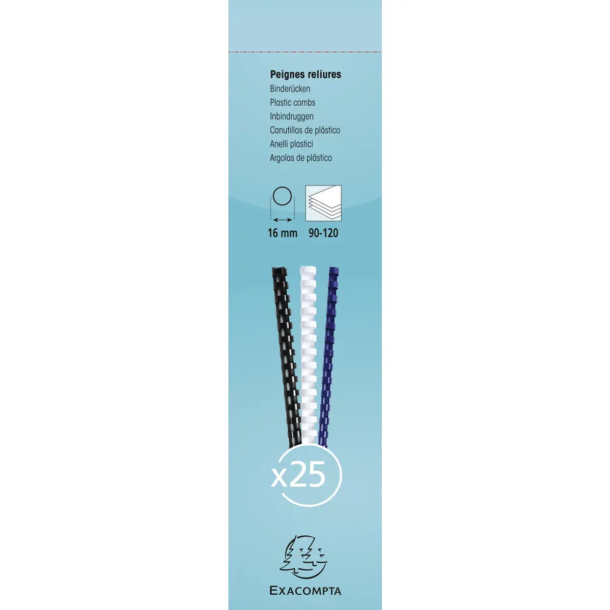 Boite 25 reliures spirales plastique 16mm - Blanc - EXACOMPTA photo du produit