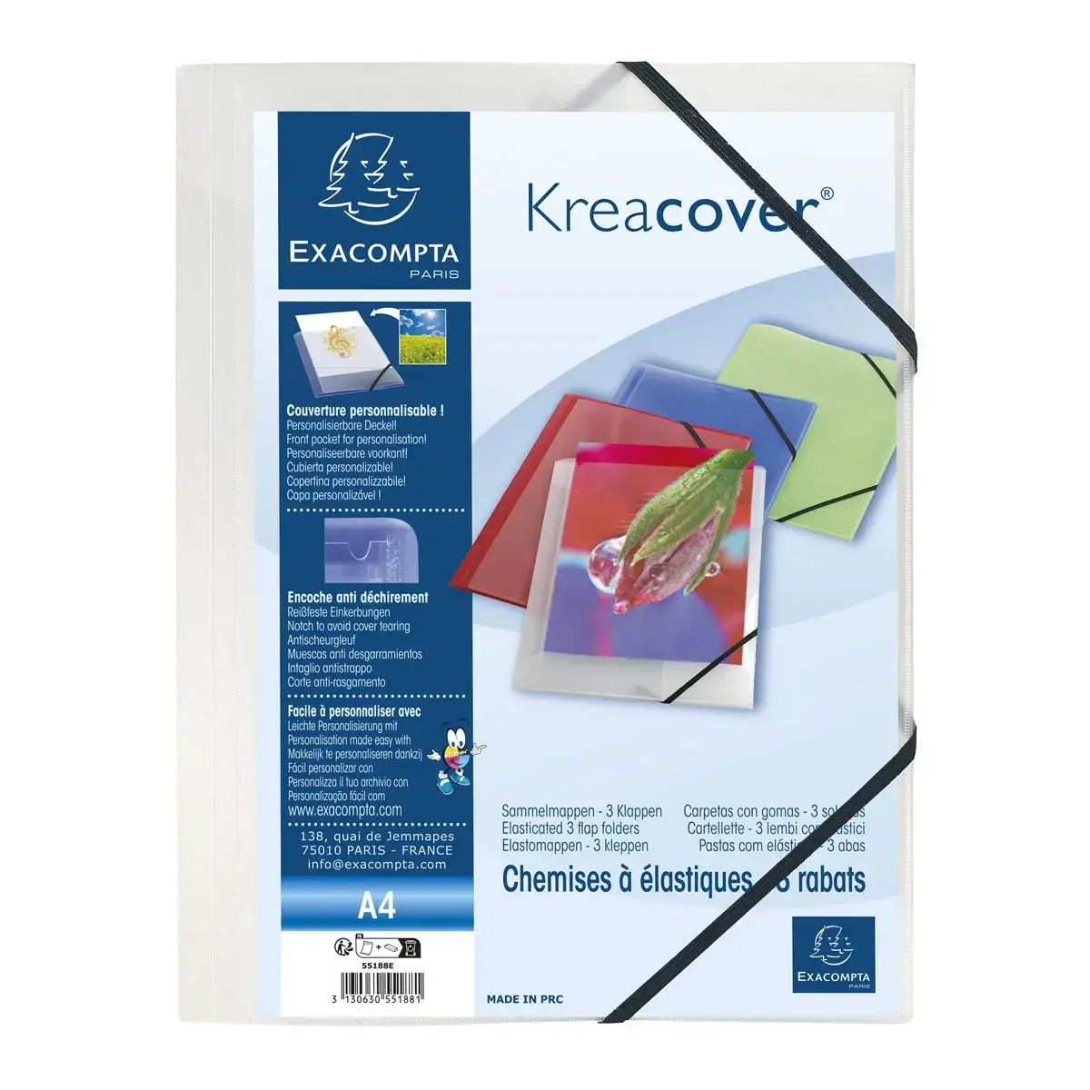 Chemise à élastiques 3 rabats polypropylène opaque Krea Cover - A4 - Incolore - EXACOMPTA photo du produit