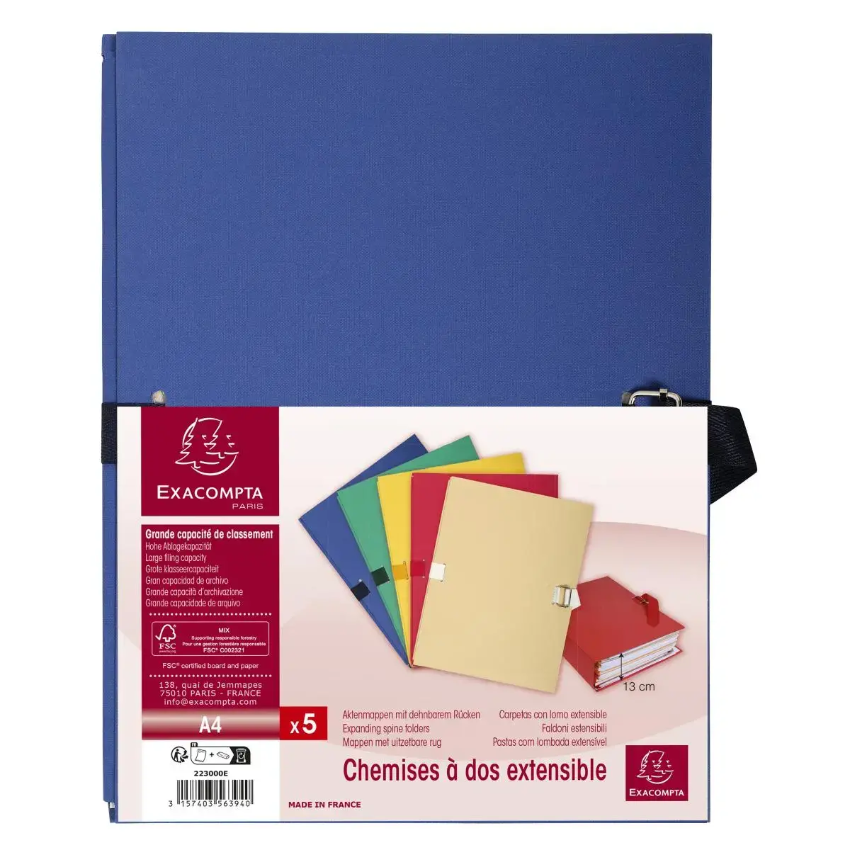 Chemise dos extensible papier 24x32cm - filmée par 5 - Couleurs assorties - EXACOMPTA photo du produit