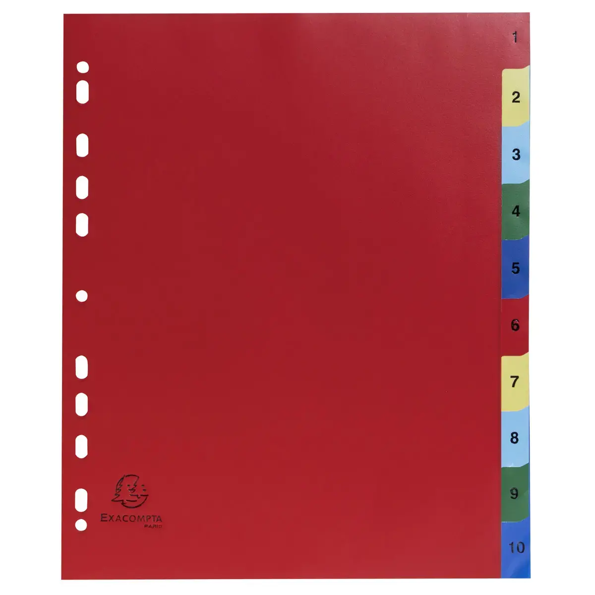 Intercalaires imprim&eacute;s num&eacute;riques PP couleurs 12/100e - 10 positions - A4+ - Assorties vives - EXACOMPTA photo du produit