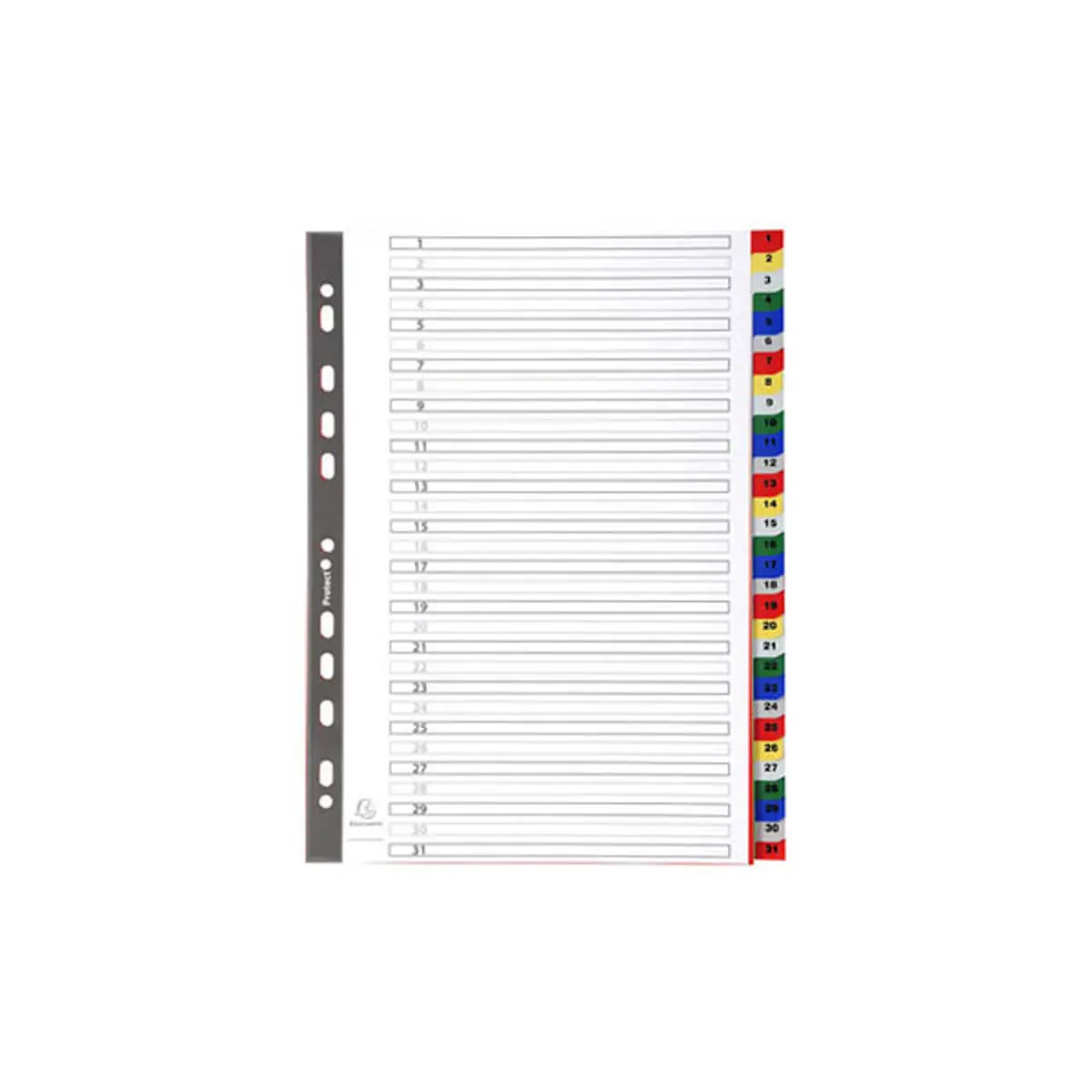 Intercalaires imprim&eacute;s num&eacute;riques PP couleurs 31 positions - A4 - EXACOMPTA photo du produit