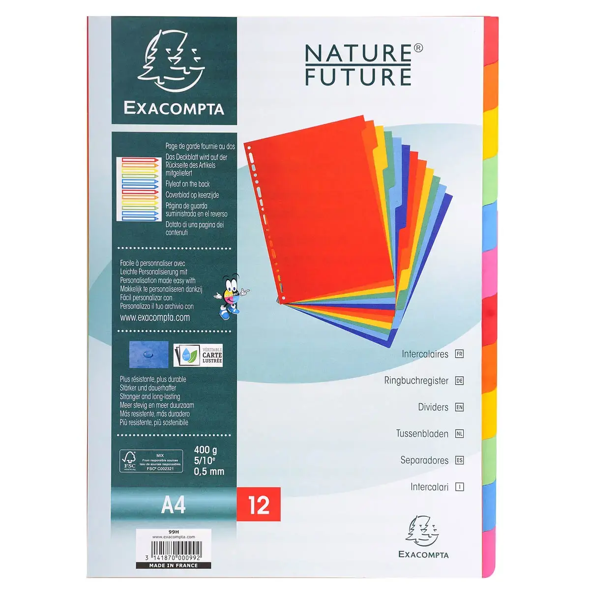 Intercalaires carte lustrée 400g 12 positions - A4 - Couleurs assorties - EXACOMPTA photo du produit