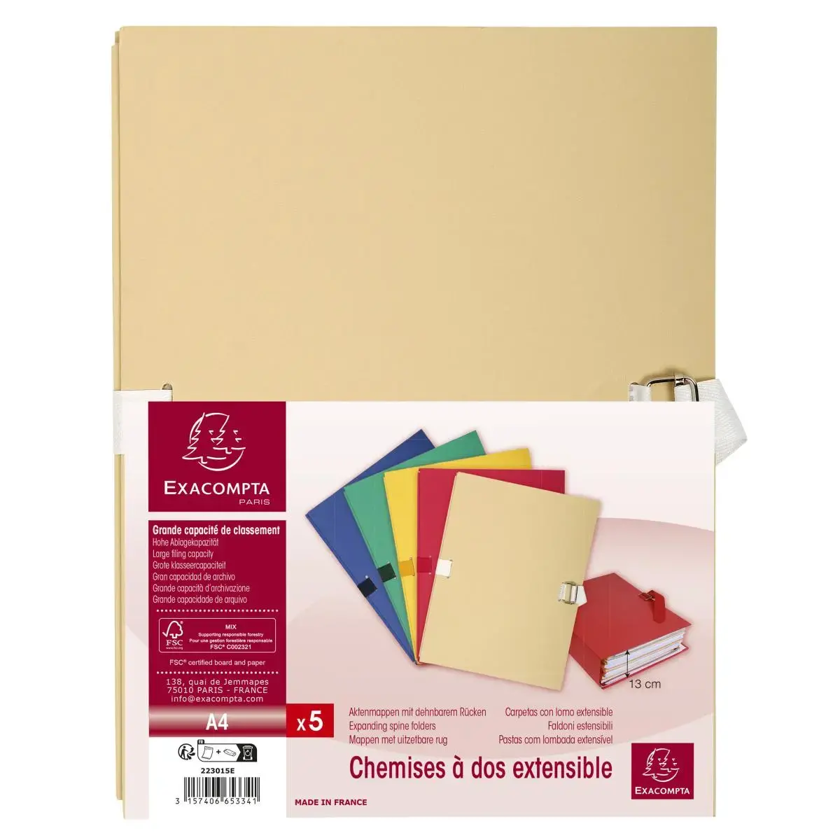 Chemise dos extensible papier 24x32cm - filmée par 5 - Mastic - EXACOMPTA photo du produit