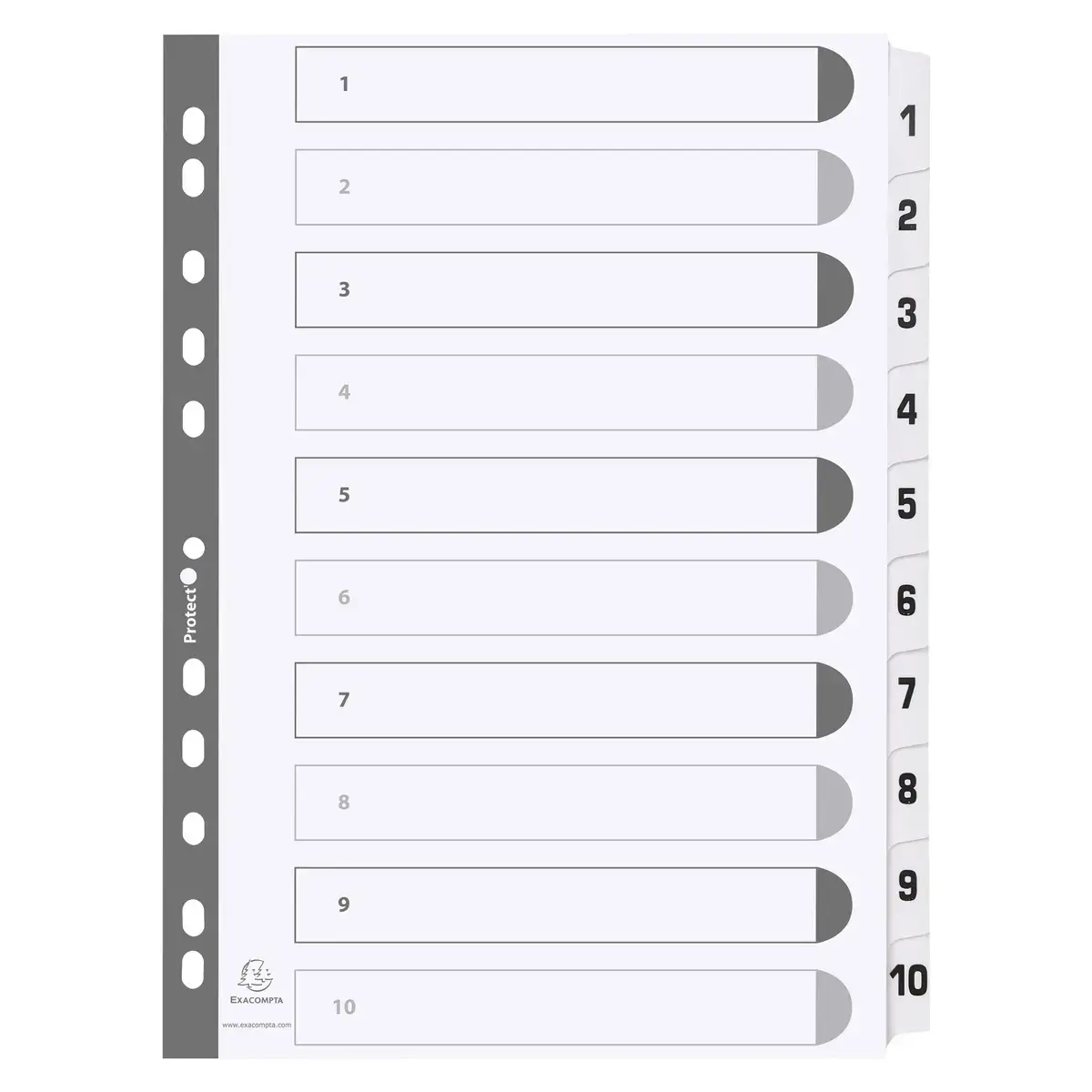 Intercalaires imprimés à touches plastifiées - 10 touches 1 à 10 - A4 - Blanc - EXACOMPTA photo du produit