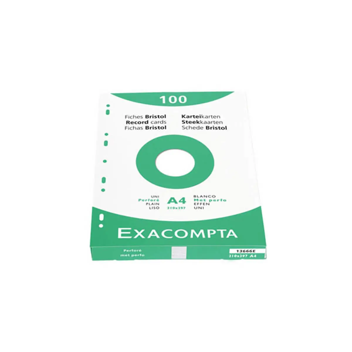 Étui de 100 fiches - bristol uni perforé 210x297mm - Blanc - EXACOMPTA photo du produit